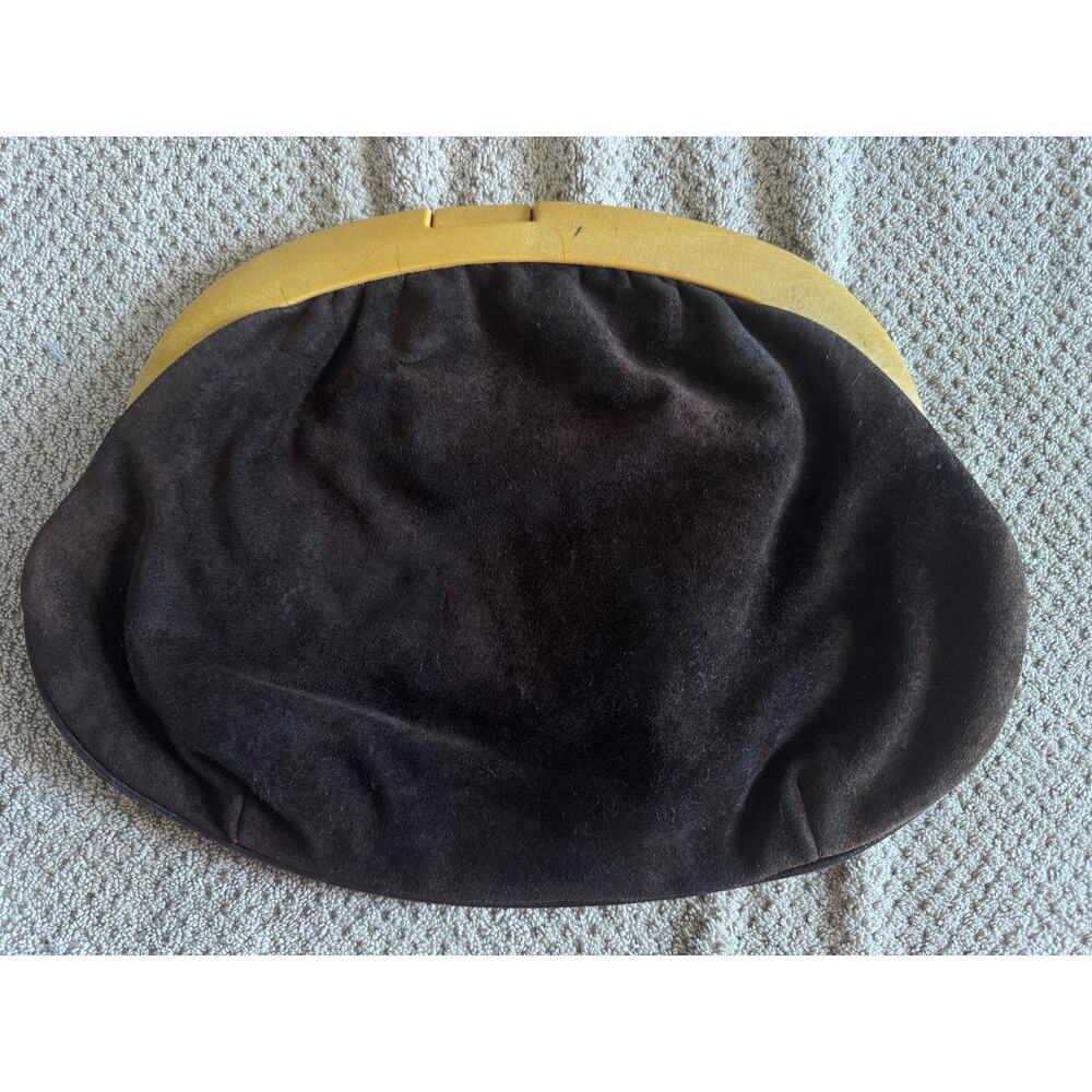 Vintage Italy B. Altman & Co. Chocolate Suede Acrylic Clutch Handbag